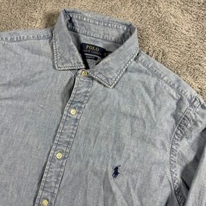 Polo Ralph Lauren Classic Fit Denim Button Shirt Light Blue Chest Pony Size XL